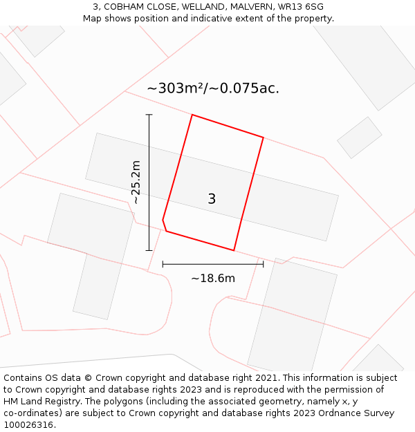 3, COBHAM CLOSE, WELLAND, MALVERN, WR13 6SG: Plot and title map