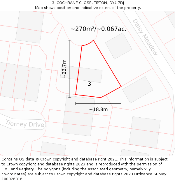 3, COCHRANE CLOSE, TIPTON, DY4 7DJ: Plot and title map