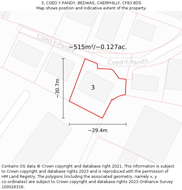 3, COED Y PANDY, BEDWAS, CAERPHILLY, CF83 8DS: Plot and title map