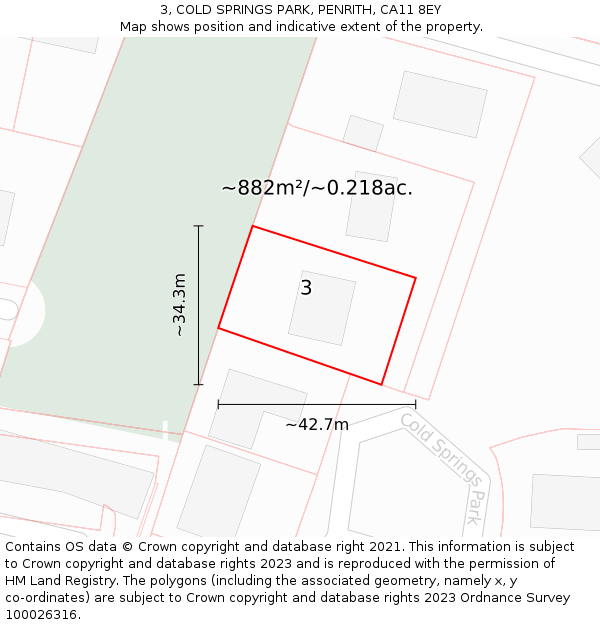 3, COLD SPRINGS PARK, PENRITH, CA11 8EY: Plot and title map