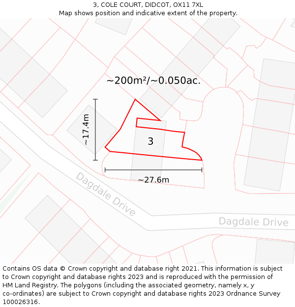 3, COLE COURT, DIDCOT, OX11 7XL: Plot and title map