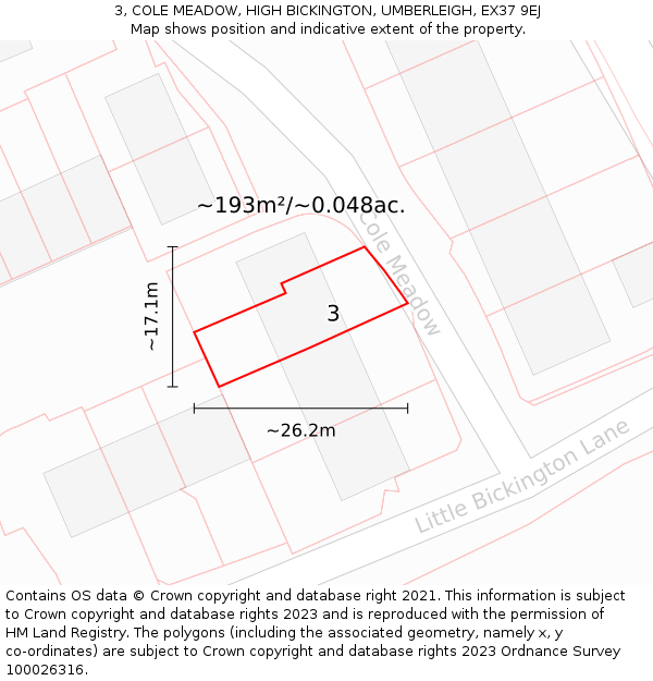 3, COLE MEADOW, HIGH BICKINGTON, UMBERLEIGH, EX37 9EJ: Plot and title map
