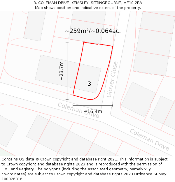 3, COLEMAN DRIVE, KEMSLEY, SITTINGBOURNE, ME10 2EA: Plot and title map