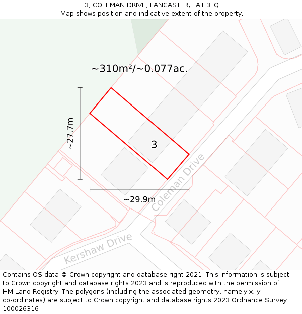 3, COLEMAN DRIVE, LANCASTER, LA1 3FQ: Plot and title map