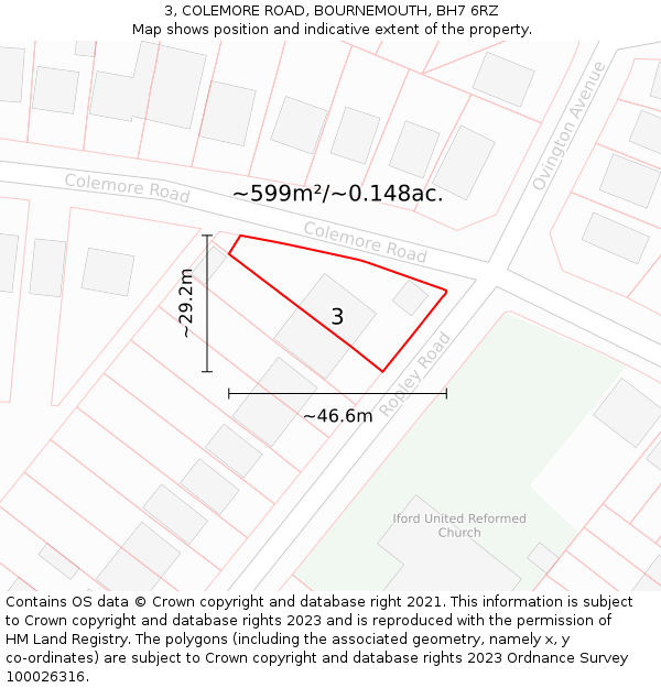 3, COLEMORE ROAD, BOURNEMOUTH, BH7 6RZ: Plot and title map