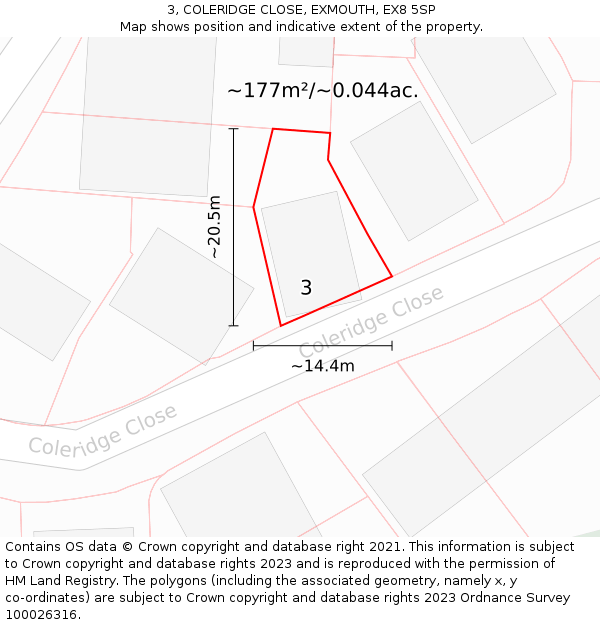 3, COLERIDGE CLOSE, EXMOUTH, EX8 5SP: Plot and title map