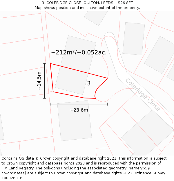 3, COLERIDGE CLOSE, OULTON, LEEDS, LS26 8ET: Plot and title map