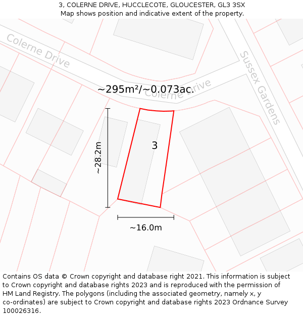 3, COLERNE DRIVE, HUCCLECOTE, GLOUCESTER, GL3 3SX: Plot and title map