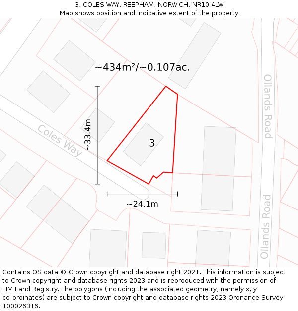 3, COLES WAY, REEPHAM, NORWICH, NR10 4LW: Plot and title map