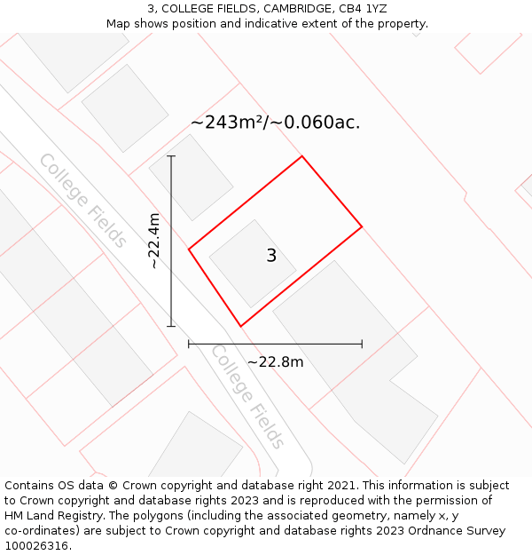 3, COLLEGE FIELDS, CAMBRIDGE, CB4 1YZ: Plot and title map