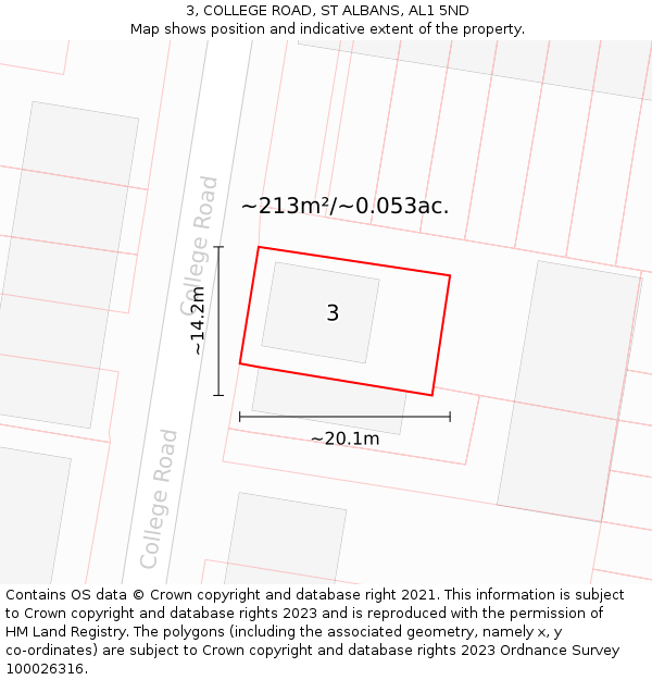 3, COLLEGE ROAD, ST ALBANS, AL1 5ND: Plot and title map