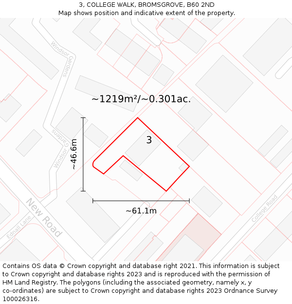 3, COLLEGE WALK, BROMSGROVE, B60 2ND: Plot and title map