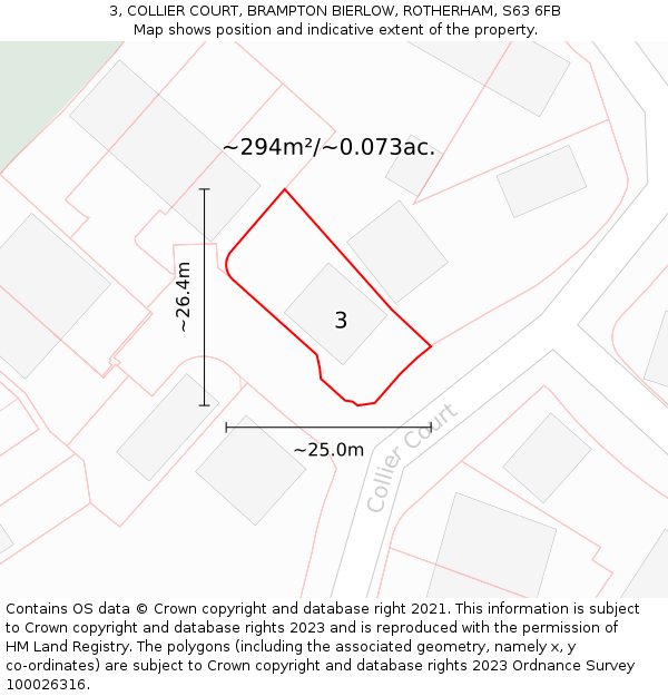 3, COLLIER COURT, BRAMPTON BIERLOW, ROTHERHAM, S63 6FB: Plot and title map