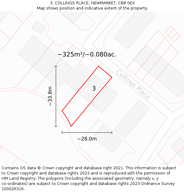 3, COLLINGS PLACE, NEWMARKET, CB8 0EX: Plot and title map