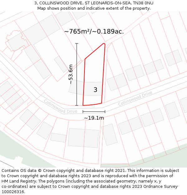 3, COLLINSWOOD DRIVE, ST LEONARDS-ON-SEA, TN38 0NU: Plot and title map
