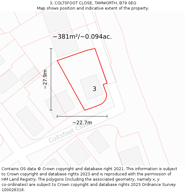 3, COLTSFOOT CLOSE, TAMWORTH, B79 0EG: Plot and title map