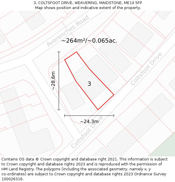 3, COLTSFOOT DRIVE, WEAVERING, MAIDSTONE, ME14 5FP: Plot and title map