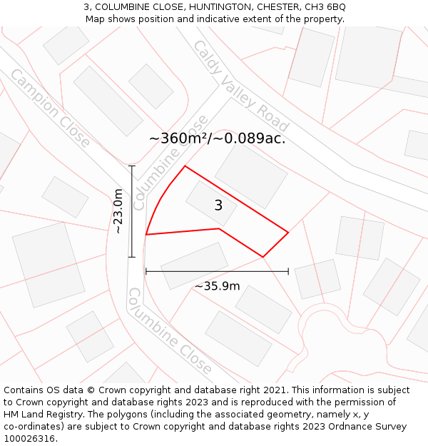 3, COLUMBINE CLOSE, HUNTINGTON, CHESTER, CH3 6BQ: Plot and title map