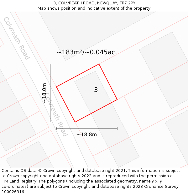 3, COLVREATH ROAD, NEWQUAY, TR7 2PY: Plot and title map