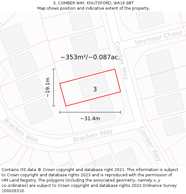 3, COMBER WAY, KNUTSFORD, WA16 9BT: Plot and title map