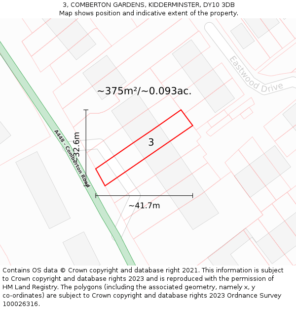 3, COMBERTON GARDENS, KIDDERMINSTER, DY10 3DB: Plot and title map
