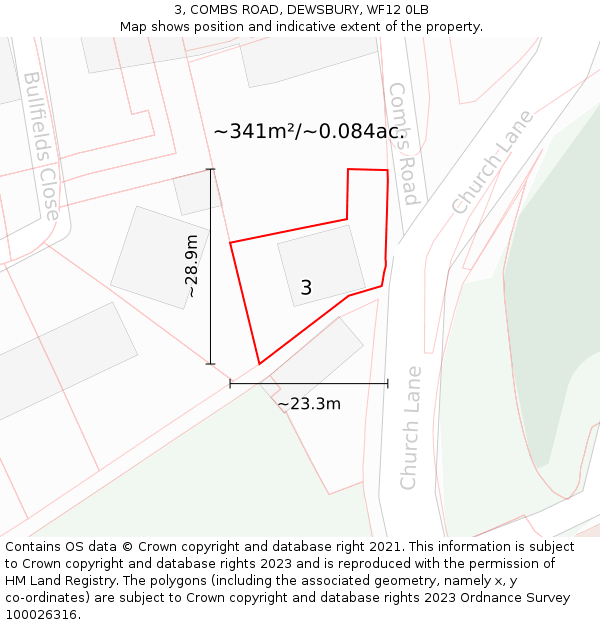 3, COMBS ROAD, DEWSBURY, WF12 0LB: Plot and title map