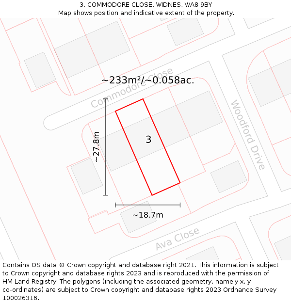 3, COMMODORE CLOSE, WIDNES, WA8 9BY: Plot and title map