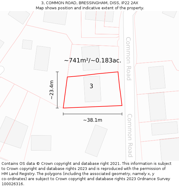 3, COMMON ROAD, BRESSINGHAM, DISS, IP22 2AX: Plot and title map