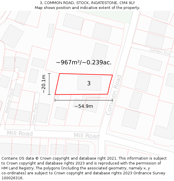 3, COMMON ROAD, STOCK, INGATESTONE, CM4 9LY: Plot and title map