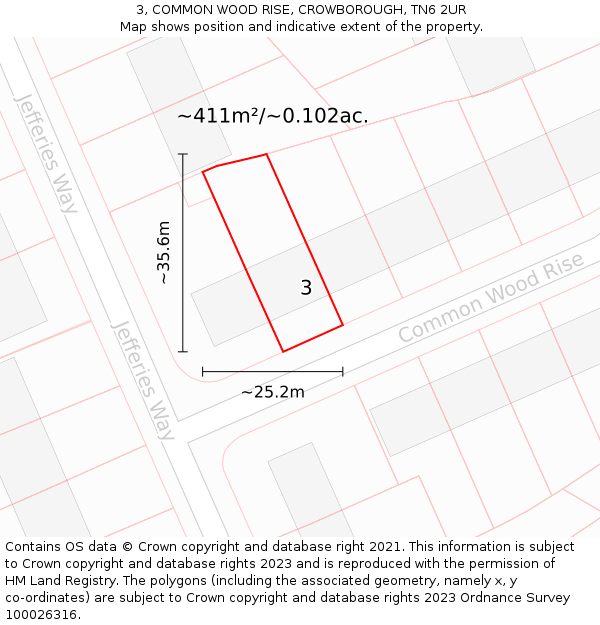 3, COMMON WOOD RISE, CROWBOROUGH, TN6 2UR: Plot and title map