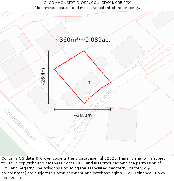 3, COMMONSIDE CLOSE, COULSDON, CR5 1PX: Plot and title map