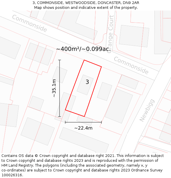 3, COMMONSIDE, WESTWOODSIDE, DONCASTER, DN9 2AR: Plot and title map