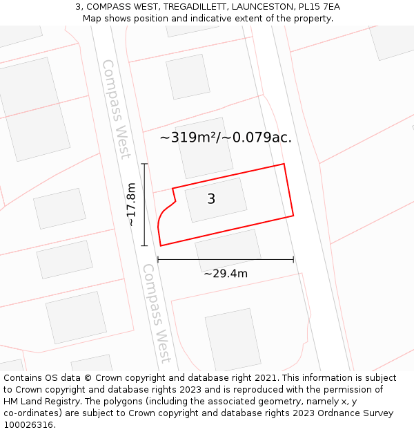 3, COMPASS WEST, TREGADILLETT, LAUNCESTON, PL15 7EA: Plot and title map