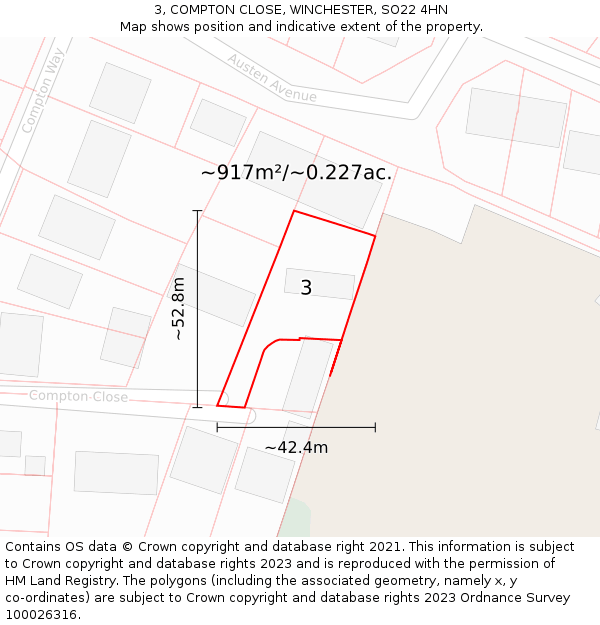 3, COMPTON CLOSE, WINCHESTER, SO22 4HN: Plot and title map