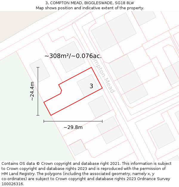 3, COMPTON MEAD, BIGGLESWADE, SG18 8LW: Plot and title map