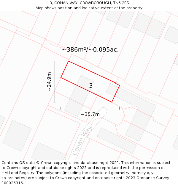 3, CONAN WAY, CROWBOROUGH, TN6 2FS: Plot and title map
