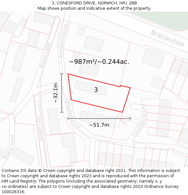 3, CONESFORD DRIVE, NORWICH, NR1 2BB: Plot and title map