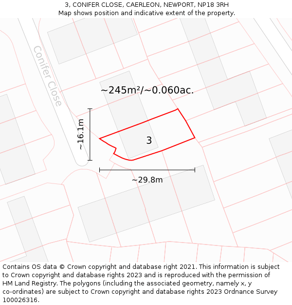 3, CONIFER CLOSE, CAERLEON, NEWPORT, NP18 3RH: Plot and title map