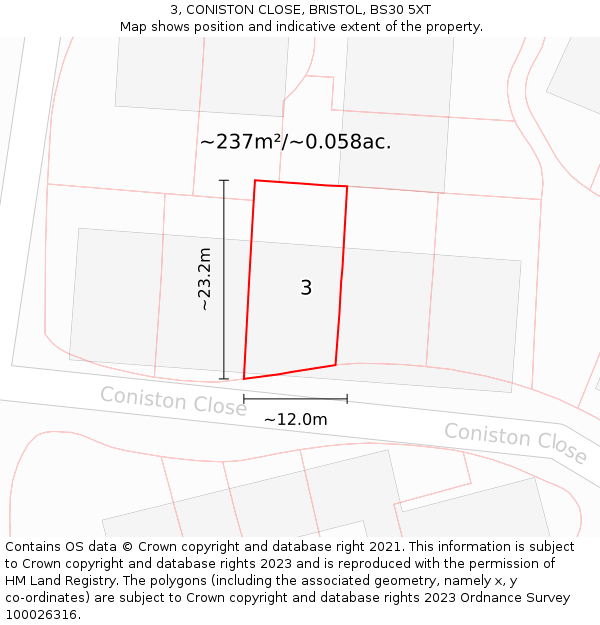3, CONISTON CLOSE, BRISTOL, BS30 5XT: Plot and title map