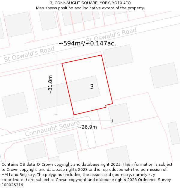 3, CONNAUGHT SQUARE, YORK, YO10 4FQ: Plot and title map