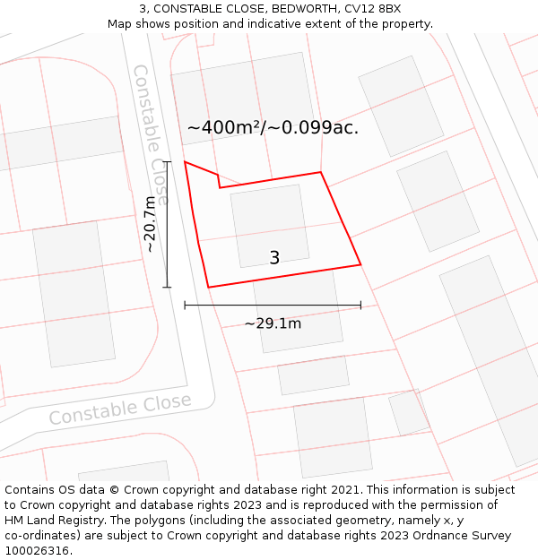3, CONSTABLE CLOSE, BEDWORTH, CV12 8BX: Plot and title map