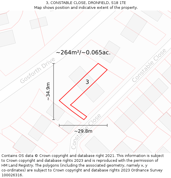 3, CONSTABLE CLOSE, DRONFIELD, S18 1TE: Plot and title map