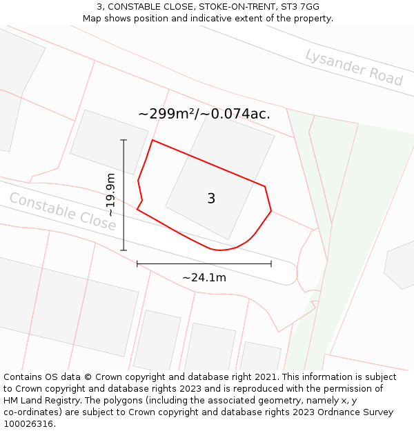 3, CONSTABLE CLOSE, STOKE-ON-TRENT, ST3 7GG: Plot and title map