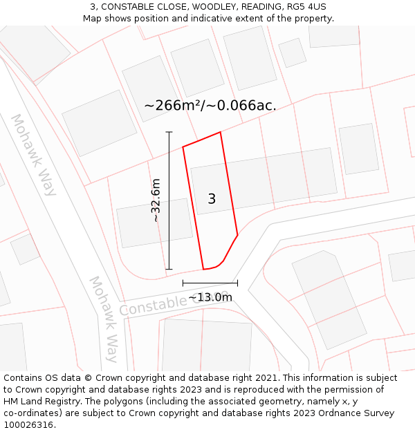 3, CONSTABLE CLOSE, WOODLEY, READING, RG5 4US: Plot and title map