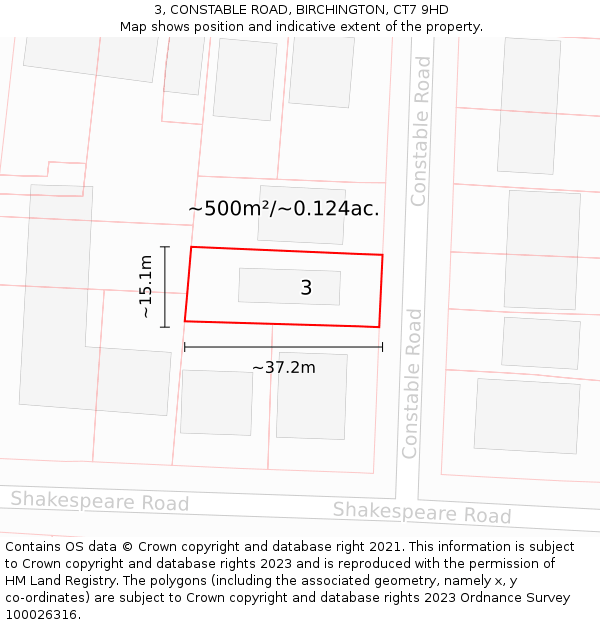 3, CONSTABLE ROAD, BIRCHINGTON, CT7 9HD: Plot and title map