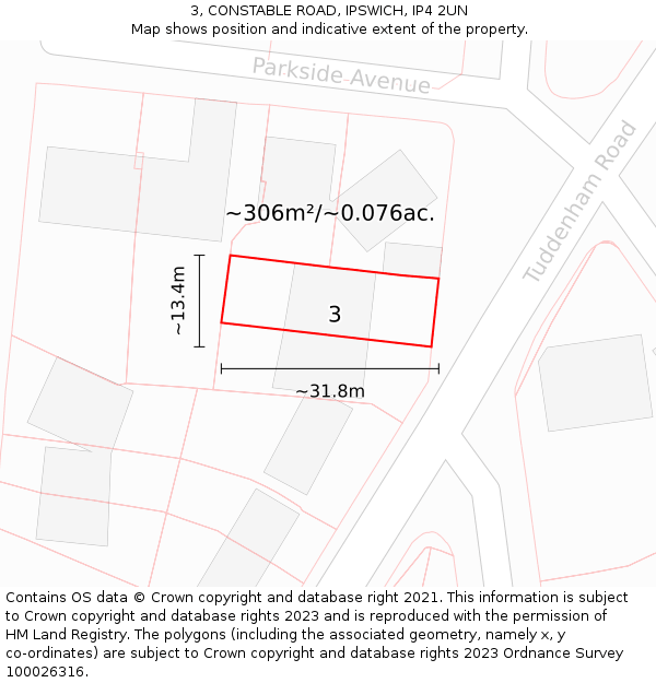 3, CONSTABLE ROAD, IPSWICH, IP4 2UN: Plot and title map