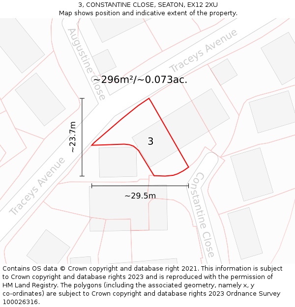 3, CONSTANTINE CLOSE, SEATON, EX12 2XU: Plot and title map