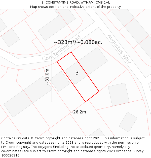 3, CONSTANTINE ROAD, WITHAM, CM8 1HL: Plot and title map