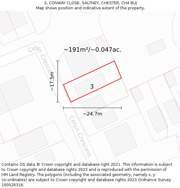 3, CONWAY CLOSE, SALTNEY, CHESTER, CH4 8UJ: Plot and title map