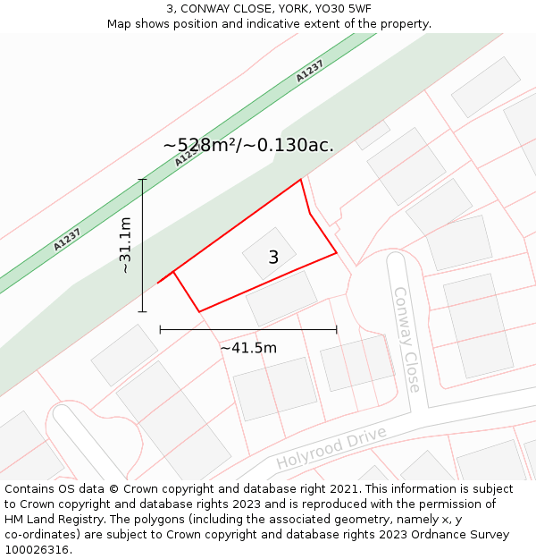 3, CONWAY CLOSE, YORK, YO30 5WF: Plot and title map